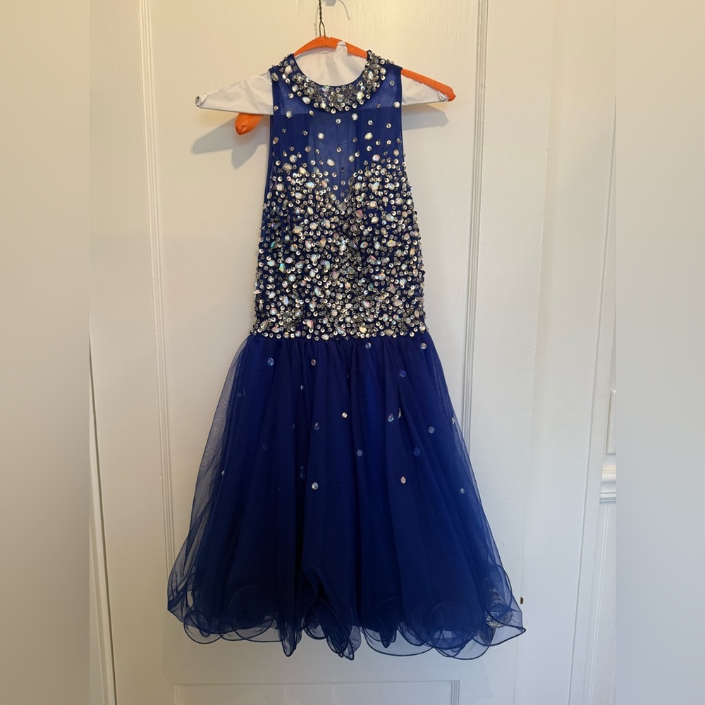 Blue Sequin Halter Mini Dress